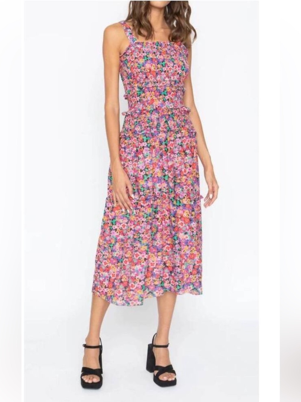 Caballero Anthropologie Floral Smocked Midi Dress Women’s Large